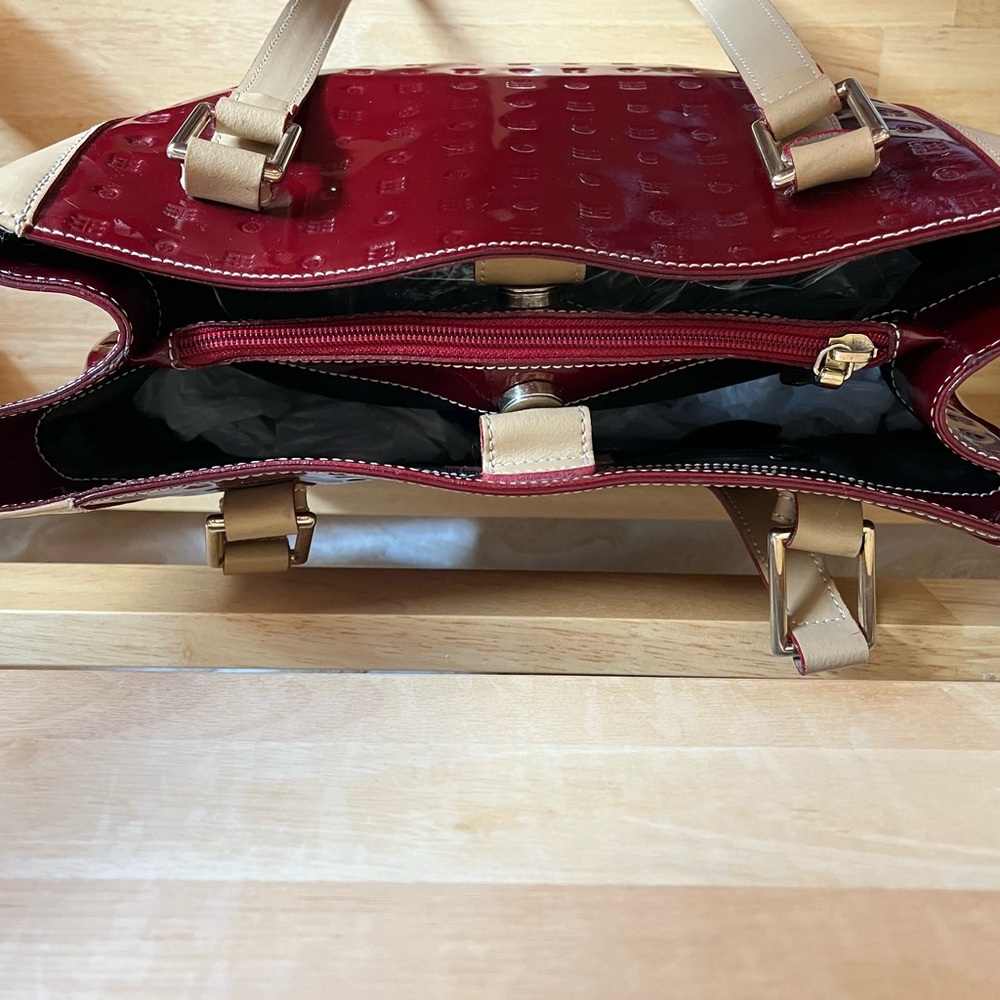 Arcadia Genuine Patent Leather Red and Tan Embossed Tote - Picture 4 of 7
